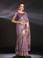 Thumbnail for NOZ2TOZ Women's Art Silk Mauve Printed Designer Saree With Blouse Piece - Distacart