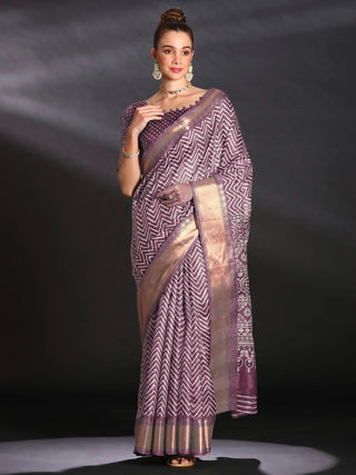 NOZ2TOZ Women's Art Silk Mauve Printed Designer Saree With Blouse Piece - Distacart