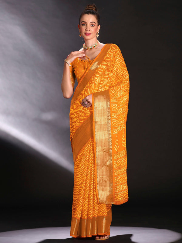 NOZ2TOZ Women's Art Silk Yellow Printed Designer Saree With Blouse Piece - Distacart