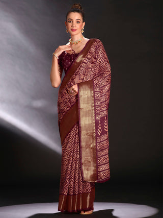 NOZ2TOZ Women's Art Silk Burgundy Printed Designer Saree With Blouse Piece - Distacart
