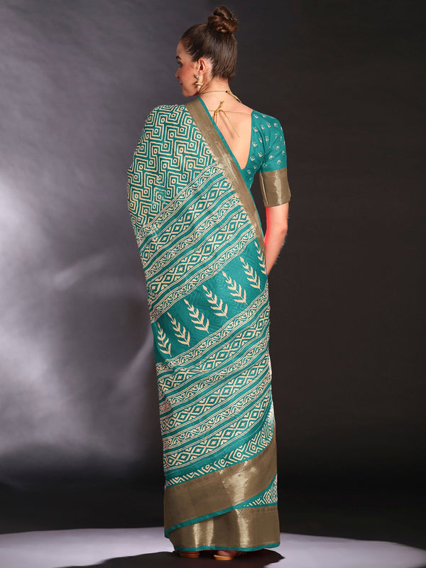 NOZ2TOZ Women's Art Silk Light Blue Printed Designer Saree With Blouse Piece - Distacart