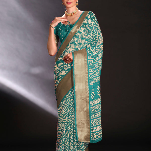 NOZ2TOZ Women's Art Silk Light Blue Printed Designer Saree With Blouse Piece - Distacart