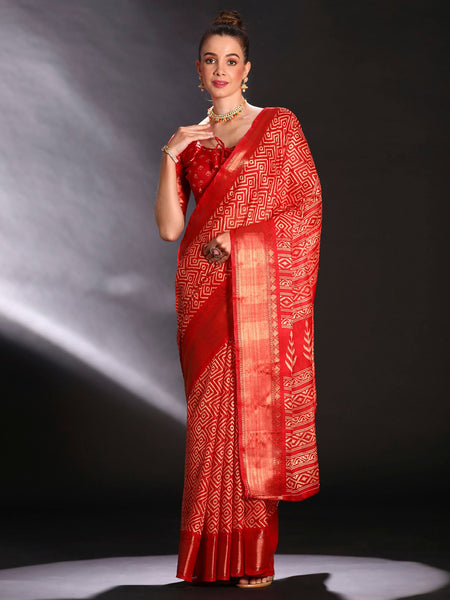 NOZ2TOZ Women's Art Silk Red Printed Designer Saree With Blouse Piece - Distacart