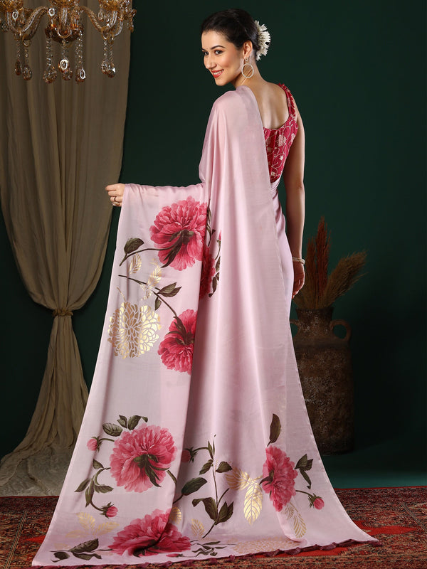 NOZ2TOZ Women's Georgette Mauve Printed Designer Saree With Blouse Piece - Distacart