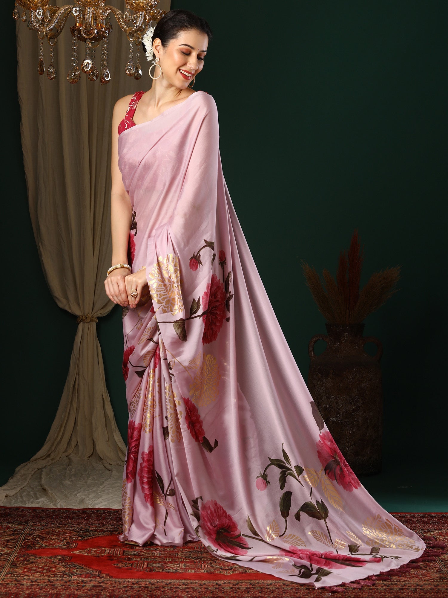 NOZ2TOZ Women's Georgette Mauve Printed Designer Saree With Blouse Piece - Distacart