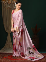 Thumbnail for NOZ2TOZ Women's Georgette Mauve Printed Designer Saree With Blouse Piece - Distacart