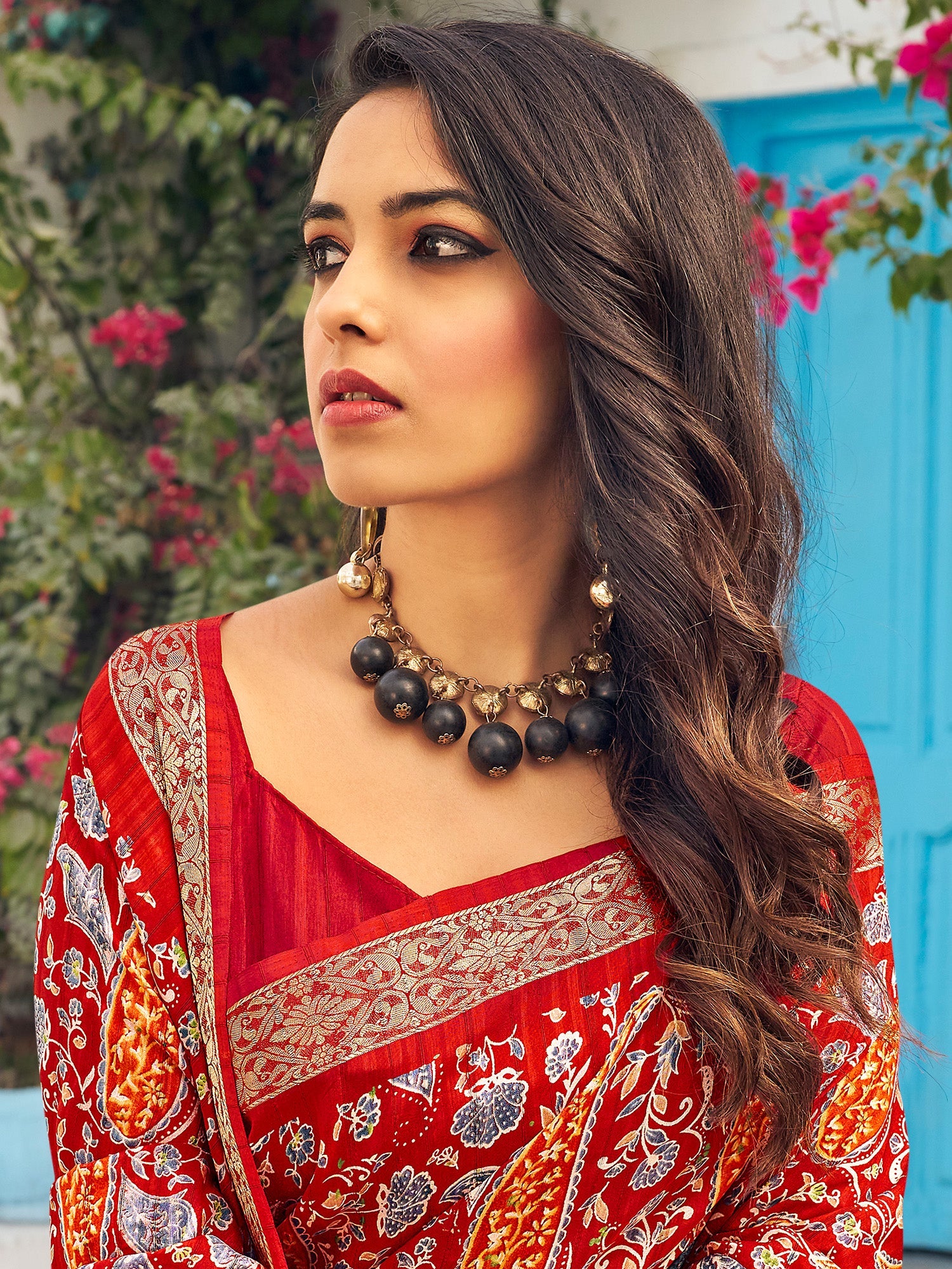 NOZ2TOZ Women's Muga Silk Red Printed Designer Saree With Blouse Piece - Distacart