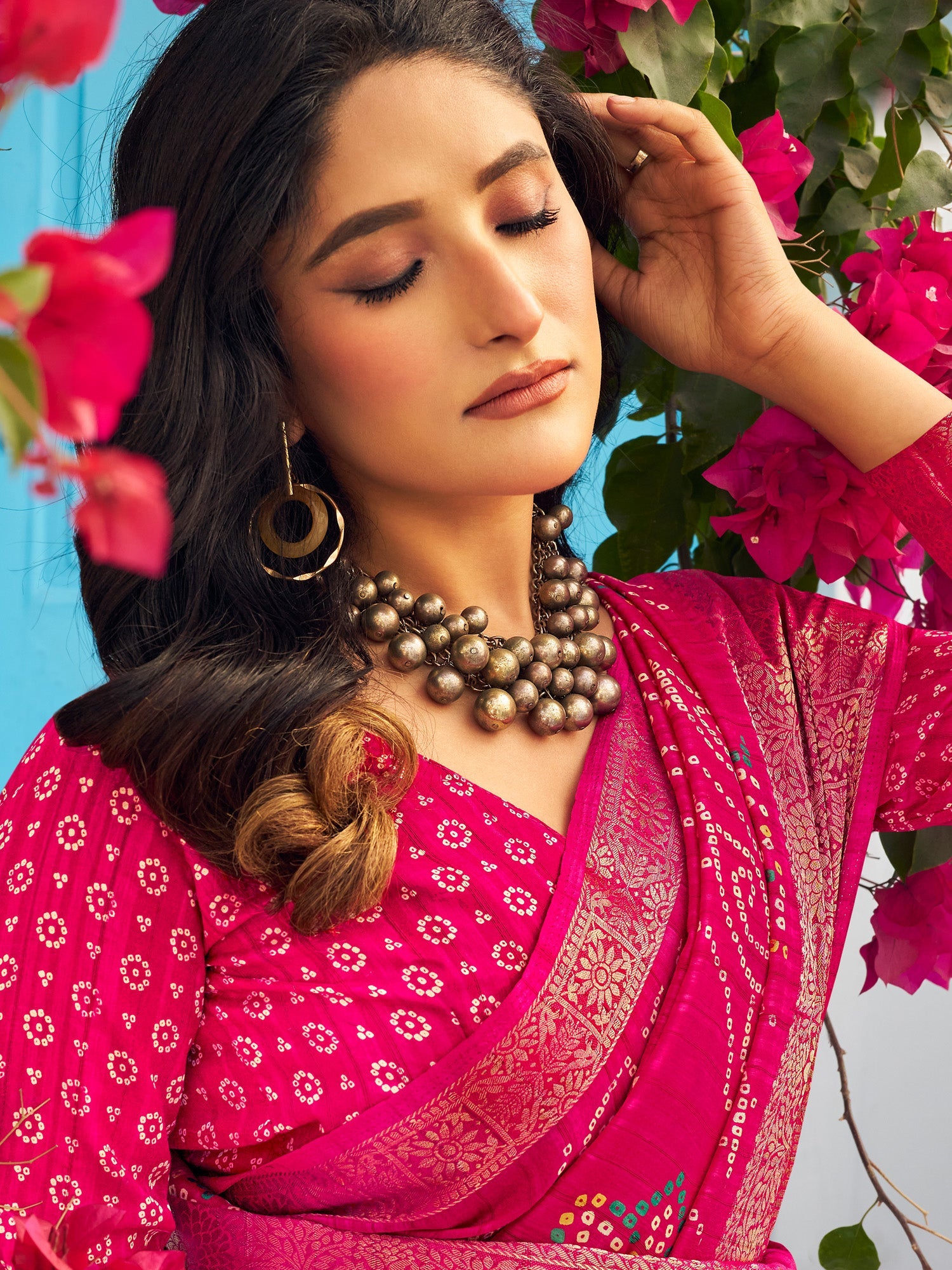 NOZ2TOZ Women's Muga Silk Pink Printed Designer Saree With Blouse Piece - Distacart