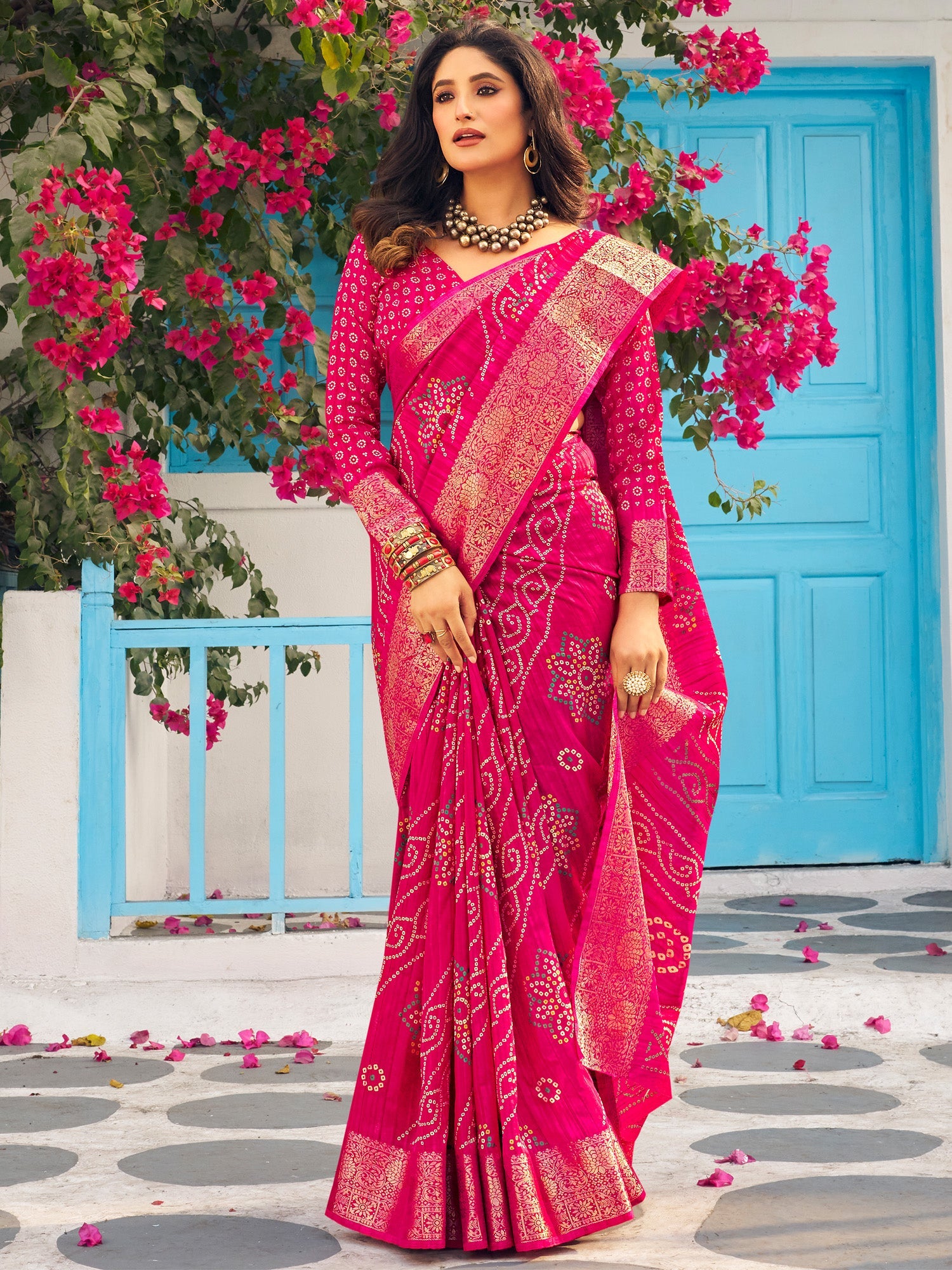 NOZ2TOZ Women's Muga Silk Pink Printed Designer Saree With Blouse Piece - Distacart