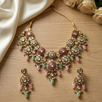Jewel City Gold Plated Kundan Choker Set with Ruby Red Stones for Indian Wedding Bridal Wear - Dista