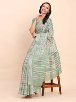Thumbnail for Astita Linen Cotton Light Green Saree