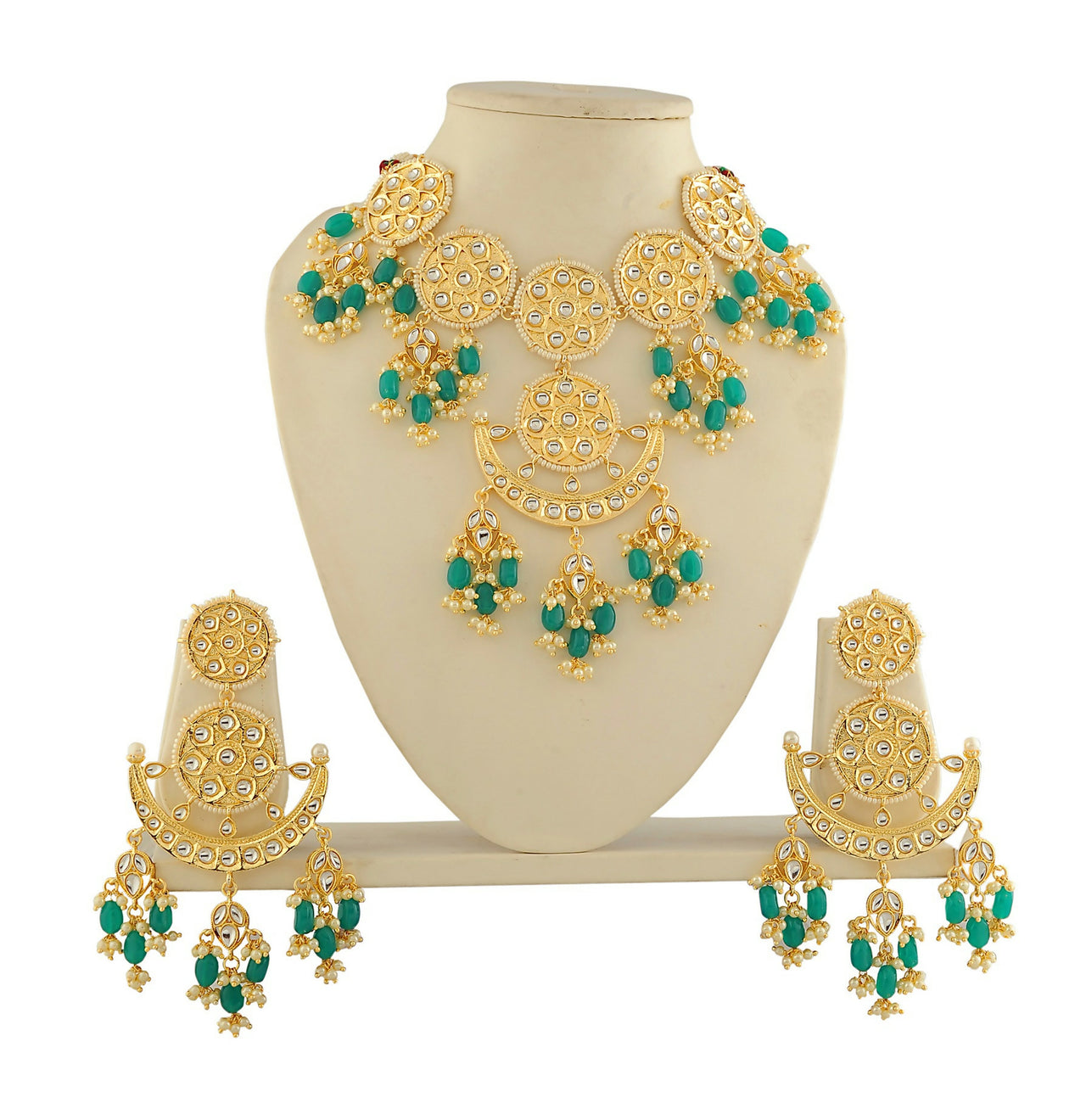 Joban Fashion Women Golden White Green Necklace Set - Distacart