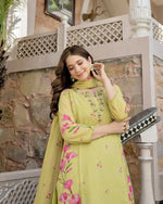 Thumbnail for The52 Lemons Women's Beautiful Chanderi Fabric Printed Work Straight Kurta Pant and Dupatta Set - Distacart