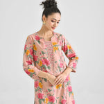 Thumbnail for Lorenvalley Peach Cotton Slub Printed with Lace Work Kurta Set - Distacart