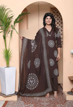 Thumbnail for Miravan Womens Animal Print Cotton Brown Stitched Kurta Palazzo With Dupatta Set - Distacart