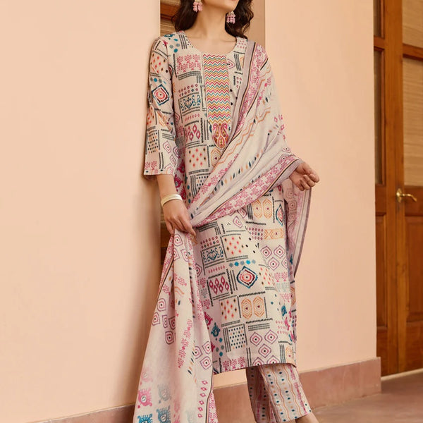 Lorenvalley Cream Cotton Printed Kurta Set - Distacart