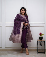 Thumbnail for Lorenvalley Purple PV Chanderi Embroidered work Kurta Set