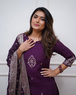 Thumbnail for Lorenvalley Purple PV Chanderi Embroidered work Kurta Set