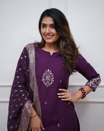 Thumbnail for Lorenvalley Purple PV Chanderi Embroidered work Kurta Set