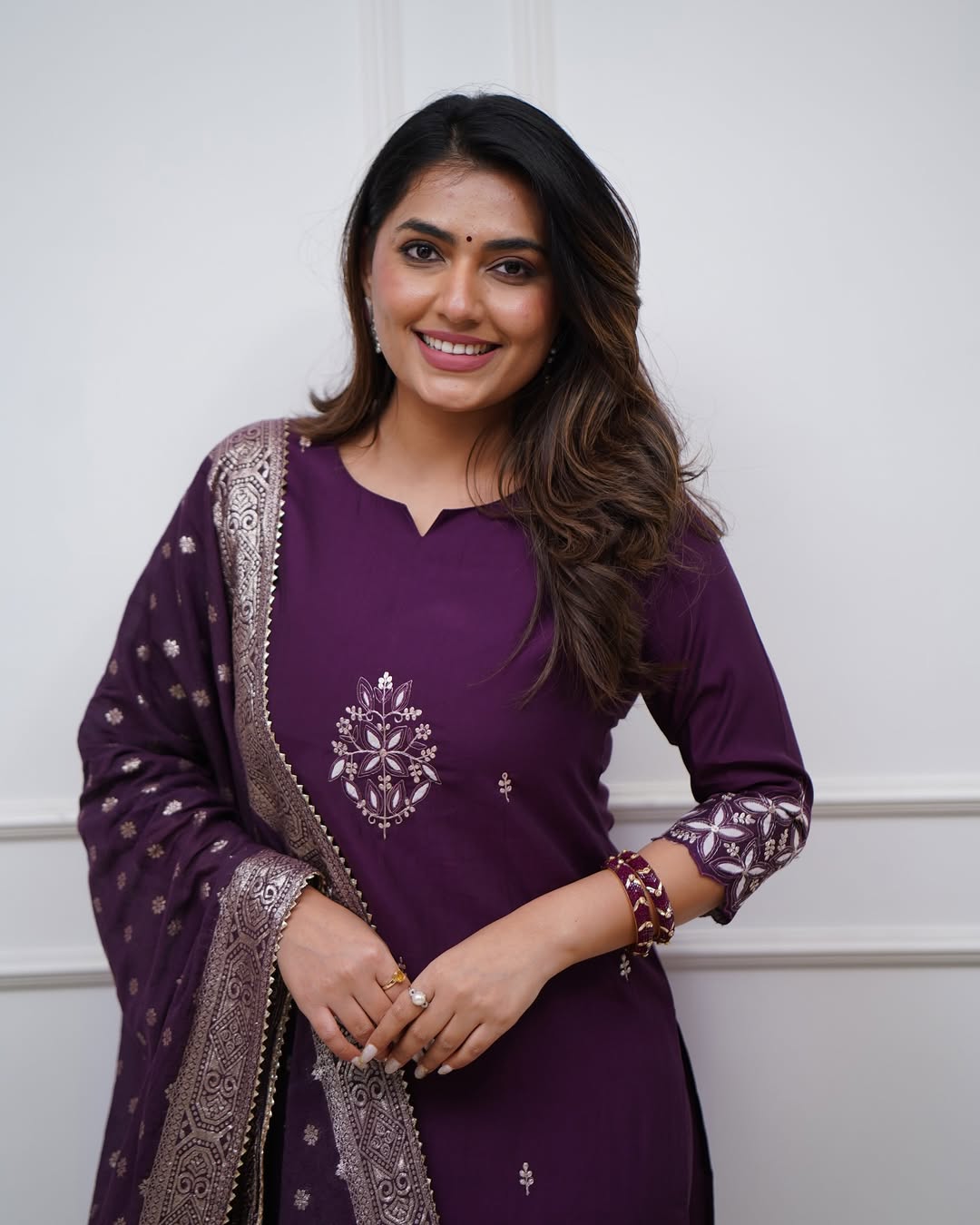 Lorenvalley Purple PV Chanderi Embroidered work Kurta Set