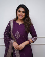 Thumbnail for Lorenvalley Purple PV Chanderi Embroidered work Kurta Set