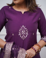 Thumbnail for Lorenvalley Purple PV Chanderi Embroidered work Kurta Set