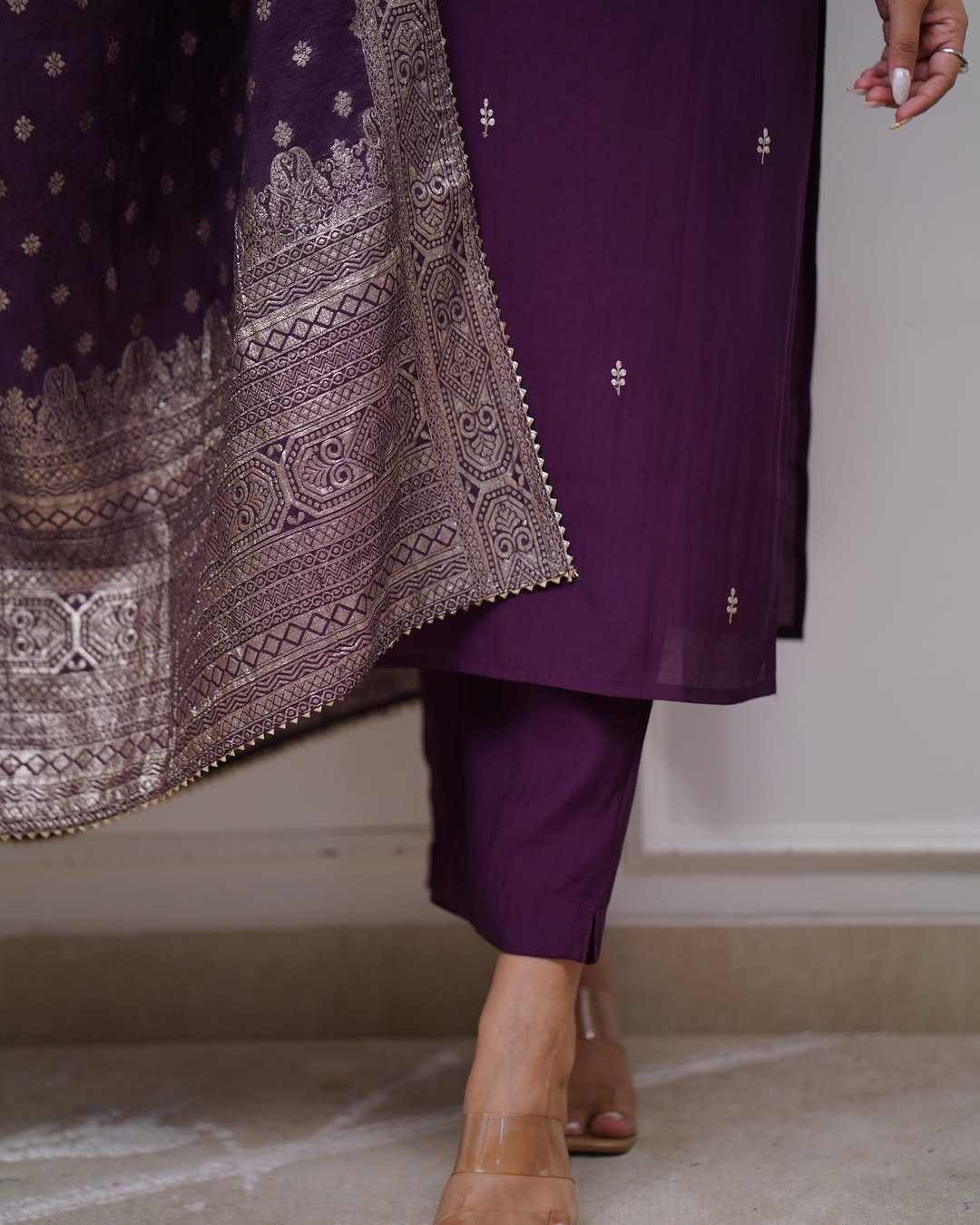 Lorenvalley Purple PV Chanderi Embroidered work Kurta Set