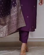 Thumbnail for Lorenvalley Purple PV Chanderi Embroidered work Kurta Set