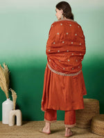 Thumbnail for Lorenvalley Rust Muslin Silk Embroidered work Kurta Set