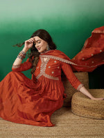 Thumbnail for Lorenvalley Rust Muslin Silk Embroidered work Kurta Set