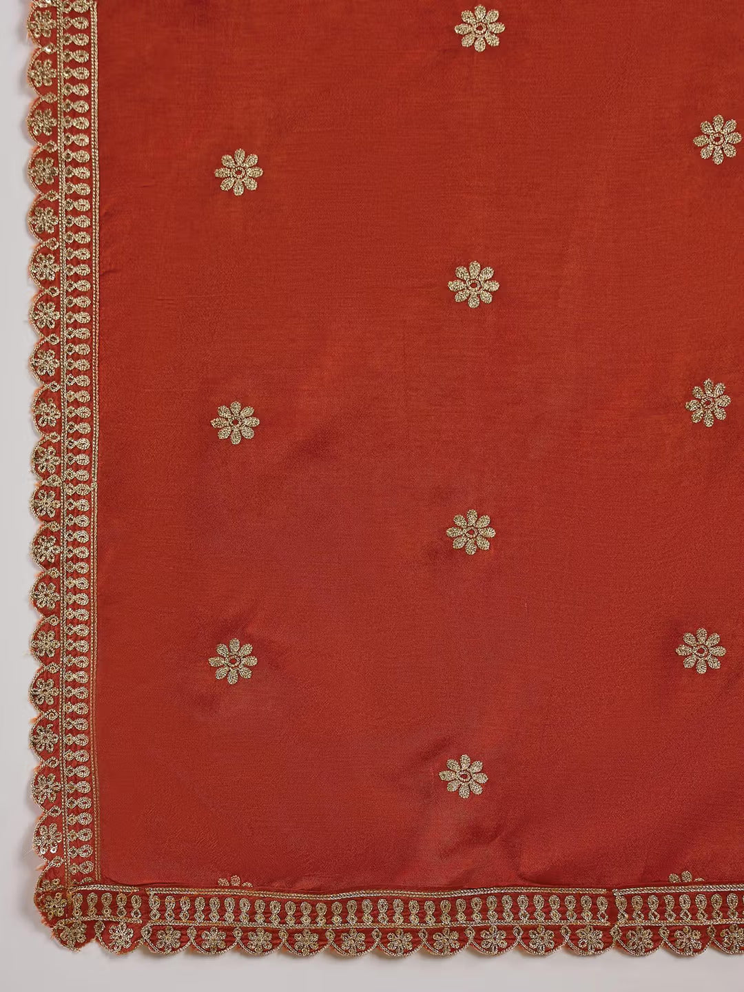 Lorenvalley Rust Muslin Silk Embroidered work Kurta Set