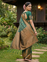 Thumbnail for Shree Shyam Fashion Green Silk Blend Saree - Distacart
