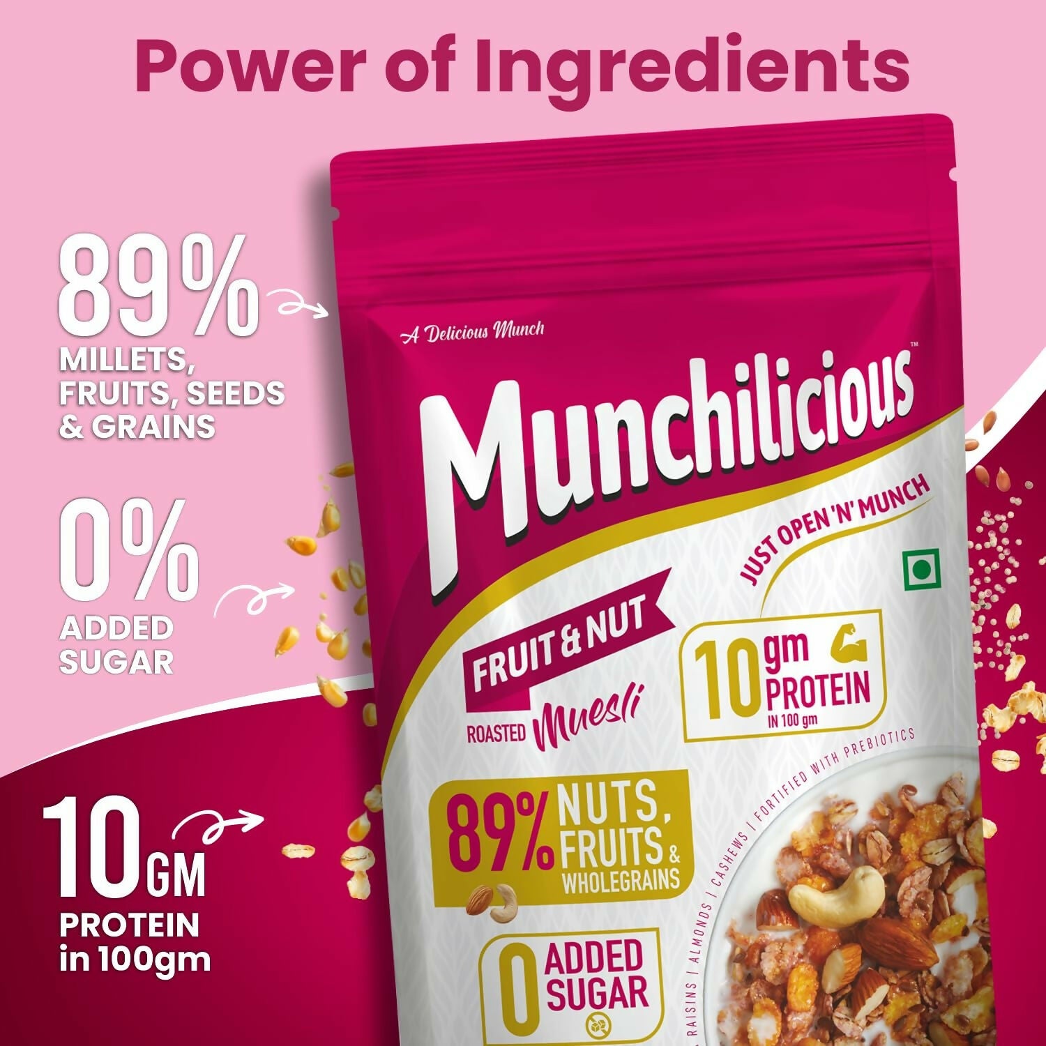 Munchilicious Muesli - Fruit & Nut, 75% Nuts, Grains, Seeds, Fruits & Berries - Distacart