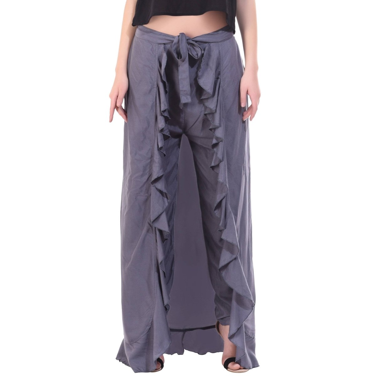 Asmaani Grey Color Plain Ruffle Palazzo