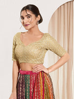 Thumbnail for Joban Fashion Gold Crochet Padded Blouse With Sweetheart Neck Elbow Sleeves - Distacart