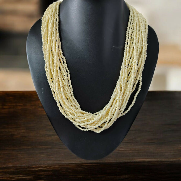 Inhanns Handmade Beaded Multilayer Necklace, 20 Layers - Cream - Distacart