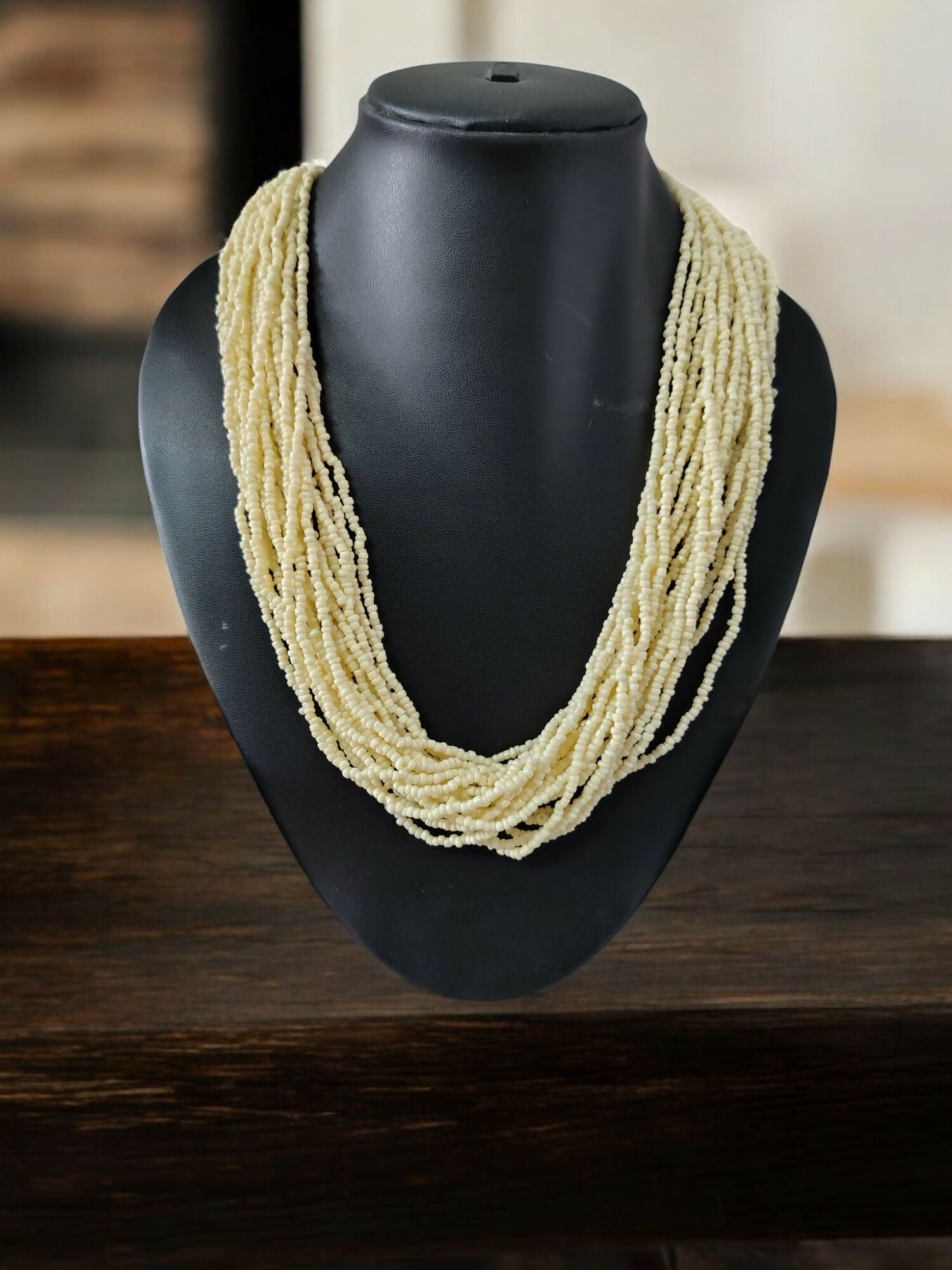 Inhanns Handmade Beaded Multilayer Necklace, 20 Layers - Cream - Distacart