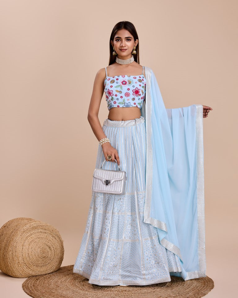 Lehenga Mart Designer Wedding Lehenga Choli For Women - Sky Blue - Distacart