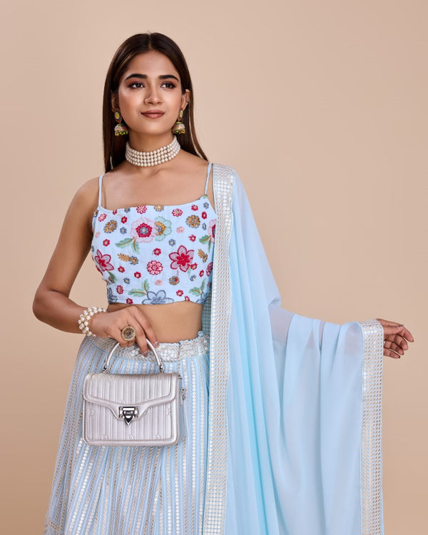 Lehenga Mart Designer Wedding Lehenga Choli For Women - Sky Blue - Distacart