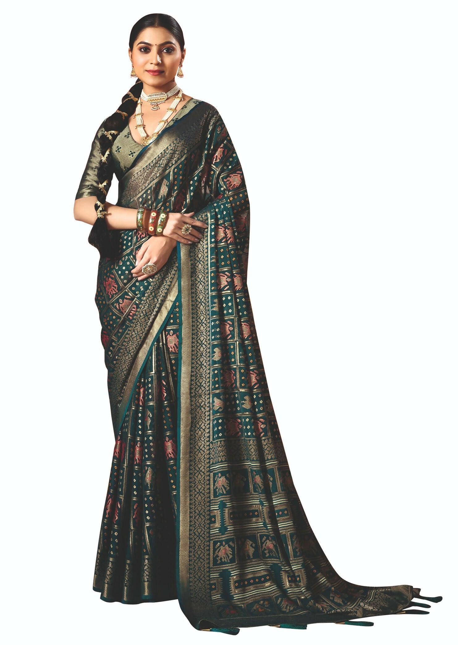 Joban Fashion Teal Blue Dull Moss Brasso Saree