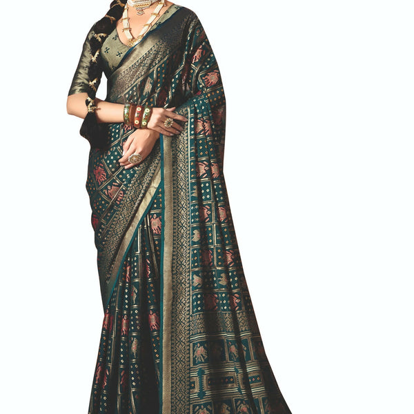 Joban Fashion Teal Blue Dull Moss Brasso Saree - Distacart
