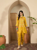 Thumbnail for Joban Fashion Women Mustard Roman Silk Embroidered Stitched Kurta Set - Distacart