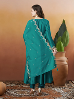 Thumbnail for The52 Rama Women's Beautiful Vichitra Silk Fabric Embroidered Work Flared Anarkali Pant and Dupatta Set - Distacart