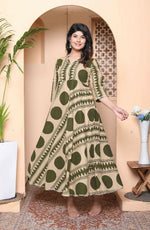 Thumbnail for Miravan Womens Green Cotton Anarkali Kurta - Distacart