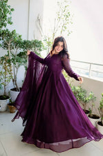 Thumbnail for Aastha Fashion Women's Wine Faux Georgette Sequins Embroidered Anarkali Dress with Dupatta - Distacart