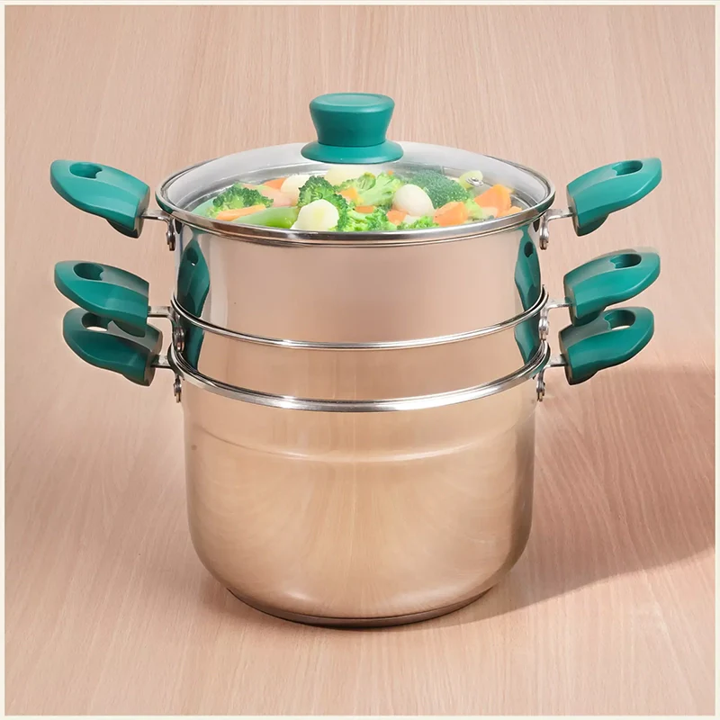 The Indus Valley Tri-steel Multi Cooker Pot Premium Stainless Steel Momo Maker/ Idiyappam/ Biryani/  Veg Steaming Set, 3 Pots, 21cm - Distacart