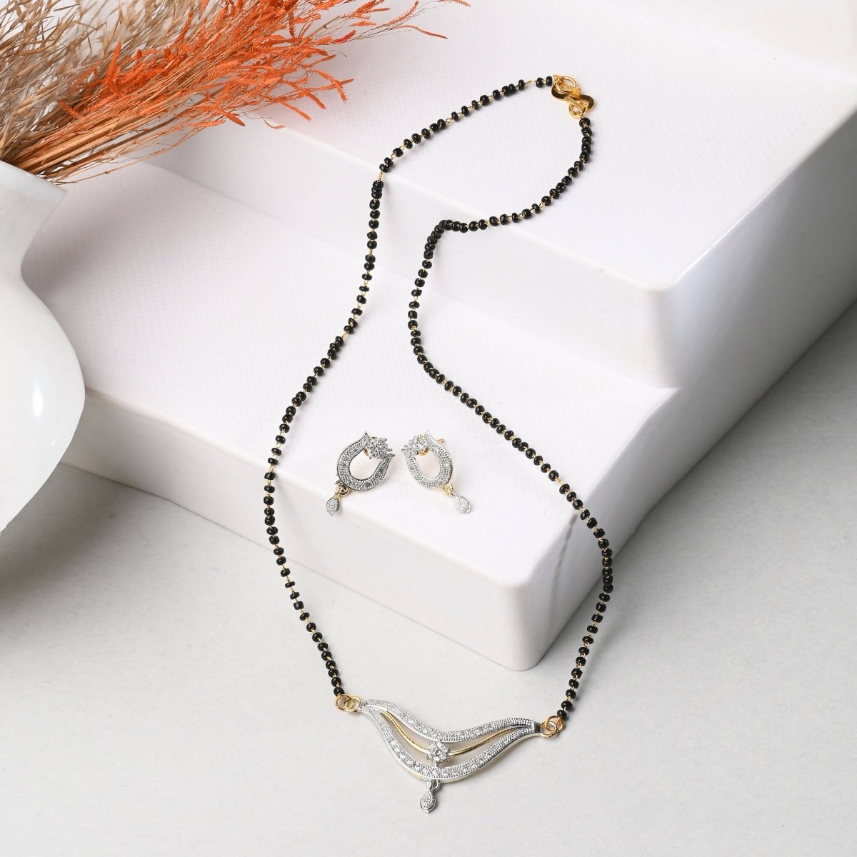 AanyaCentric Gold-plated Mangalsutra Pendant Earring Set & Silver Plated Anklet - Distacart