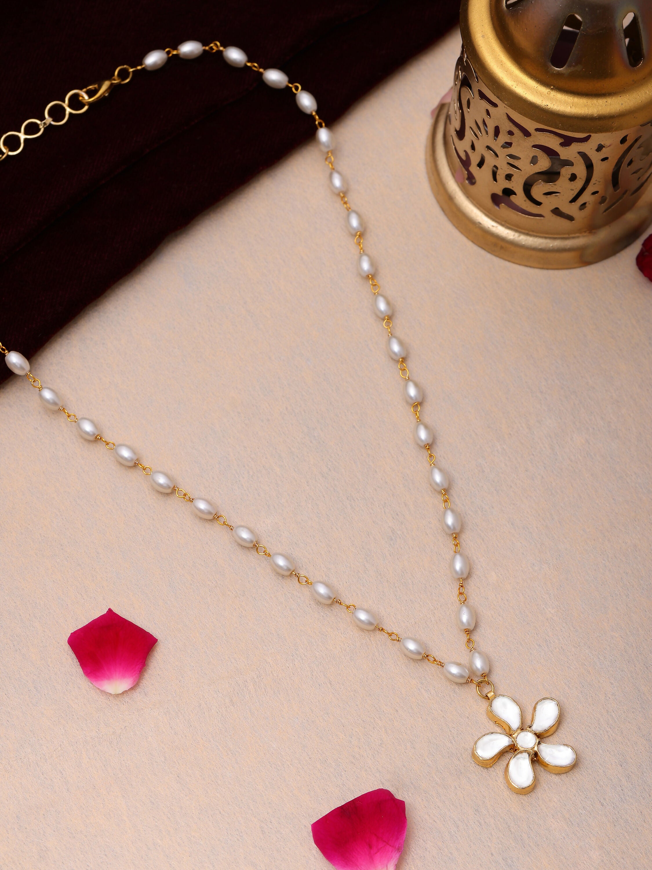 Ruby Raang Gold Flower Kundan Necklace - Distacart