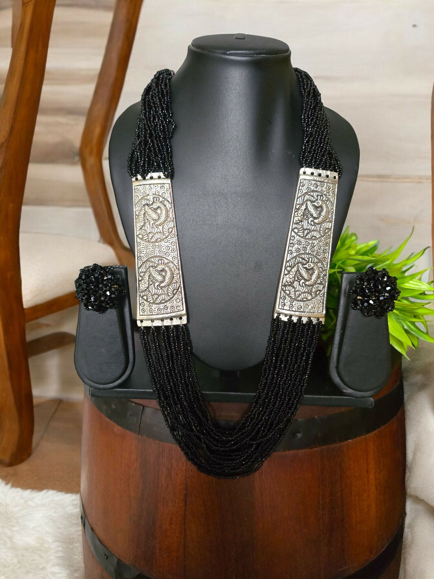 Inhanns Saree Shobha Statement Necklace & Earring Set - Black - Distacart