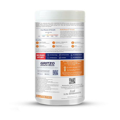 Gritzo SuperMilk Growth+ (Formerly Height+) (7-12y Boys), 10g Protein Powder-Creamy Vanilla - Distacart